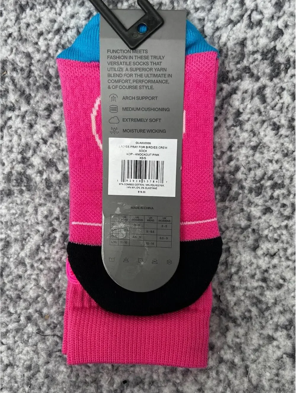 G/Fore Ladies Size XS/S (US 5-8) Knockout Pink Pray For Birdies Crew Socks
